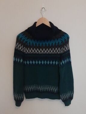Sundance Teal and Navy Fair Isle Turtleneck Sweater